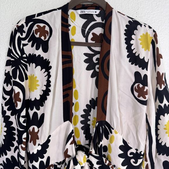 Zara Wrap Dress Womens Small Printed Maxi Kimono Boho Resort Cruise Blogger Fave - Picture 4 of 15